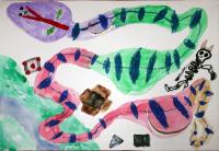 9 let - Had, co všechno snědl, mastný pastel, vodové barvy